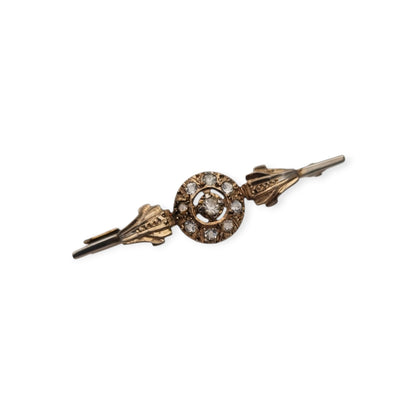 Antique Belle Époque brooch in gilded metal with clear stones, Europe, ca. 1890–1920