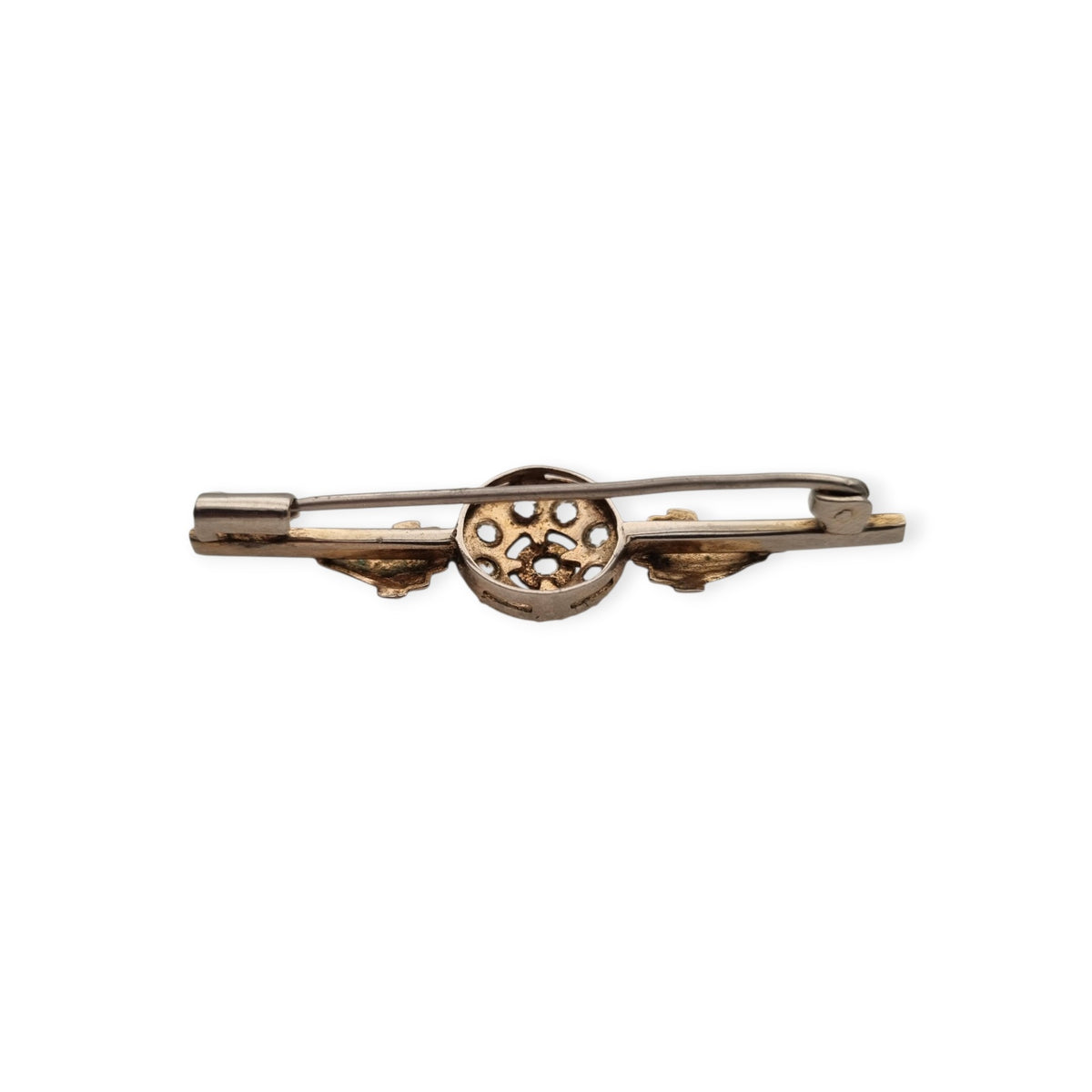 Antique Belle Époque brooch in gilded metal with clear stones, Europe, ca. 1890–1920