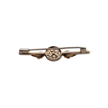 Antique Belle Époque brooch in gilded metal with clear stones, Europe, ca. 1890–1920