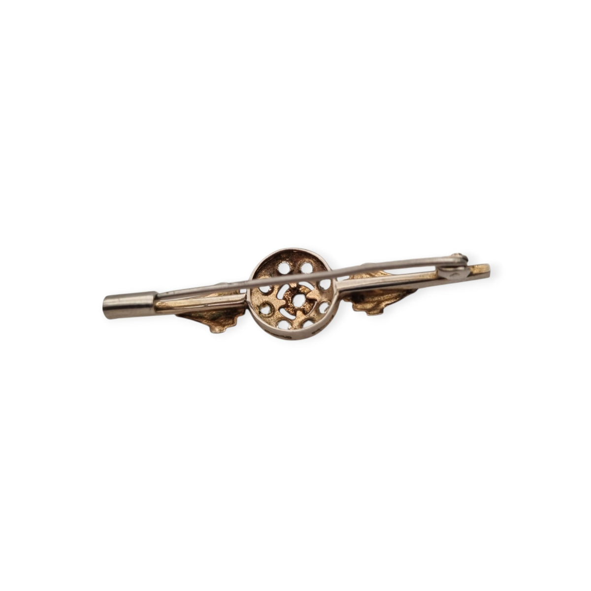 Antique Belle Époque brooch in gilded metal with clear stones, Europe, ca. 1890–1920