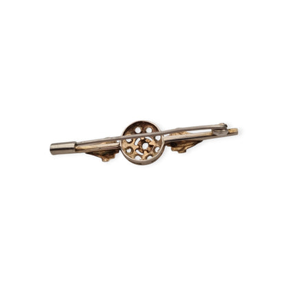 Antique Belle Époque brooch in gilded metal with clear stones, Europe, ca. 1890–1920