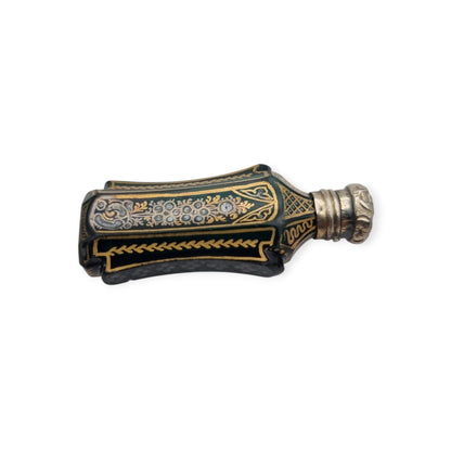 Antique Victorian green glass and silver perfume bottle, floral decoration, England, ca. 1880–1900