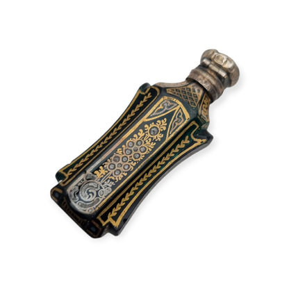 Antique Victorian green glass and silver perfume bottle, floral decoration, England, ca. 1880–1900