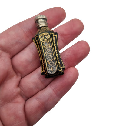 Antique Victorian green glass and silver perfume bottle, floral decoration, England, ca. 1880–1900