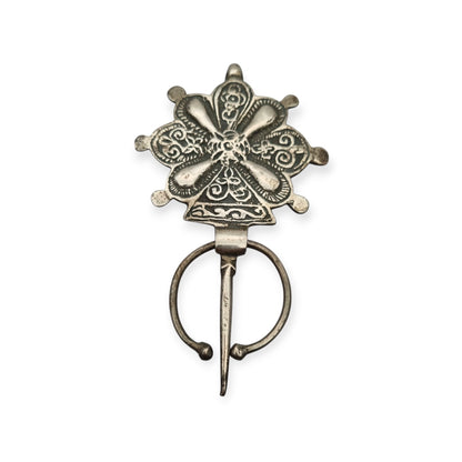 Antique Berber silver fibula, handcrafted, traditional North African tribal jewelry, c. 1930–1960