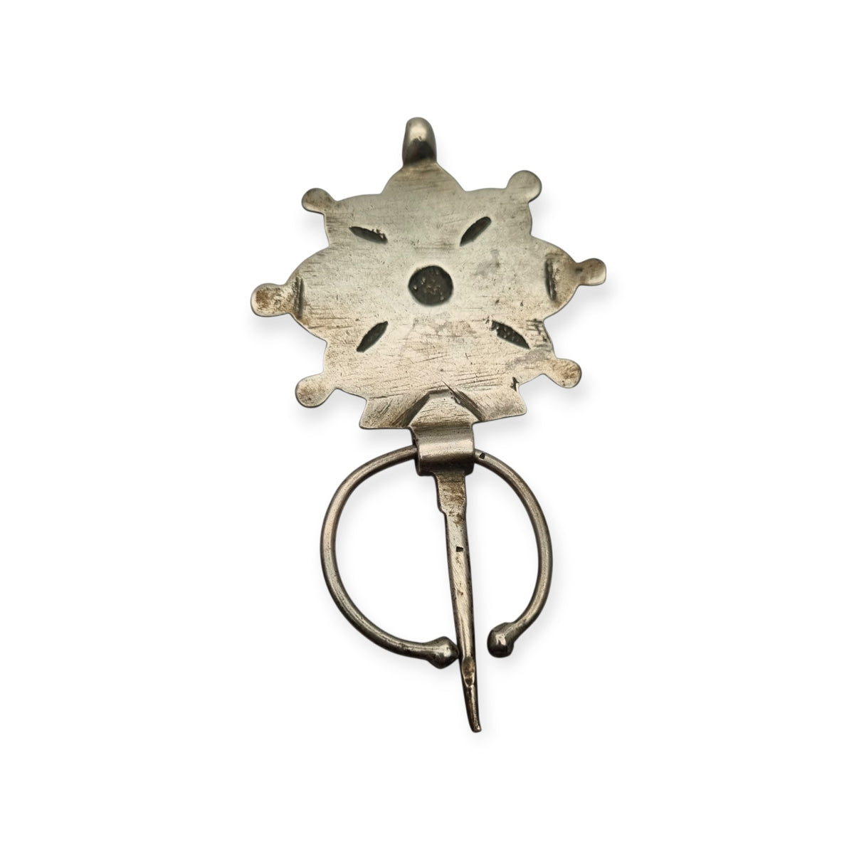 Antique Berber silver fibula, handcrafted, traditional North African tribal jewelry, c. 1930–1960