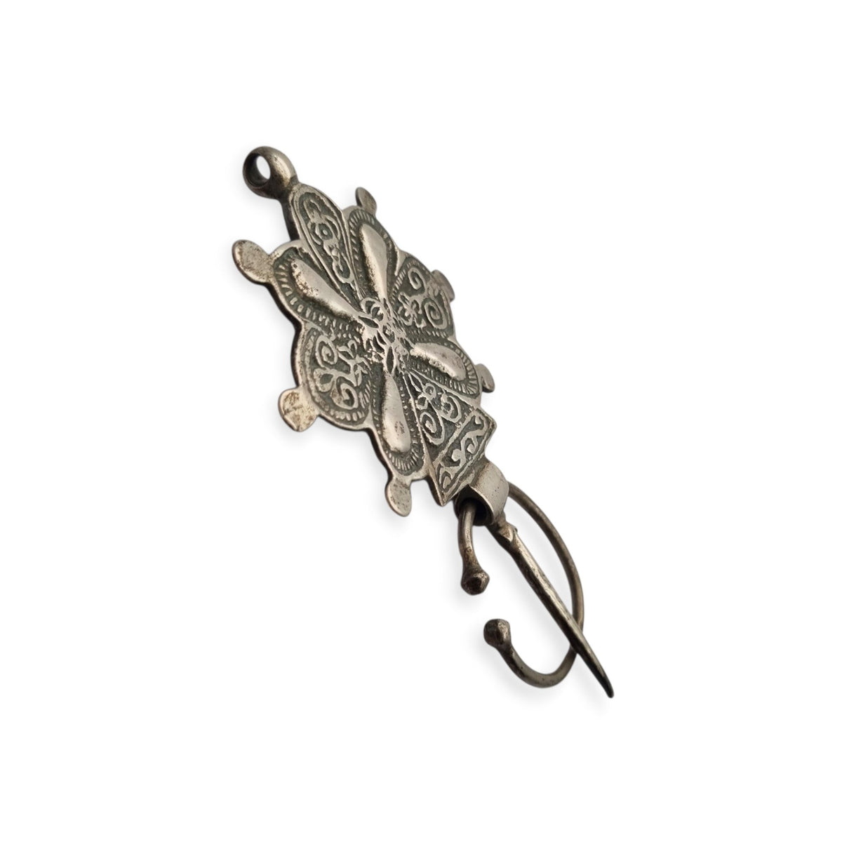 Antique Berber silver fibula, handcrafted, traditional North African tribal jewelry, c. 1930–1960