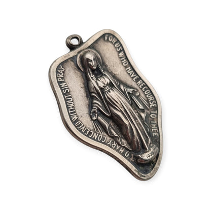 Vintage religious medal of Our Lady of Miracles in silver-tone metal, Italy, ca. 1960–1970
