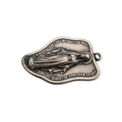 Vintage religious medal of Our Lady of Miracles in silver-tone metal, Italy, ca. 1960–1970