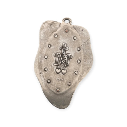 Vintage religious medal of Our Lady of Miracles in silver-tone metal, Italy, ca. 1960–1970