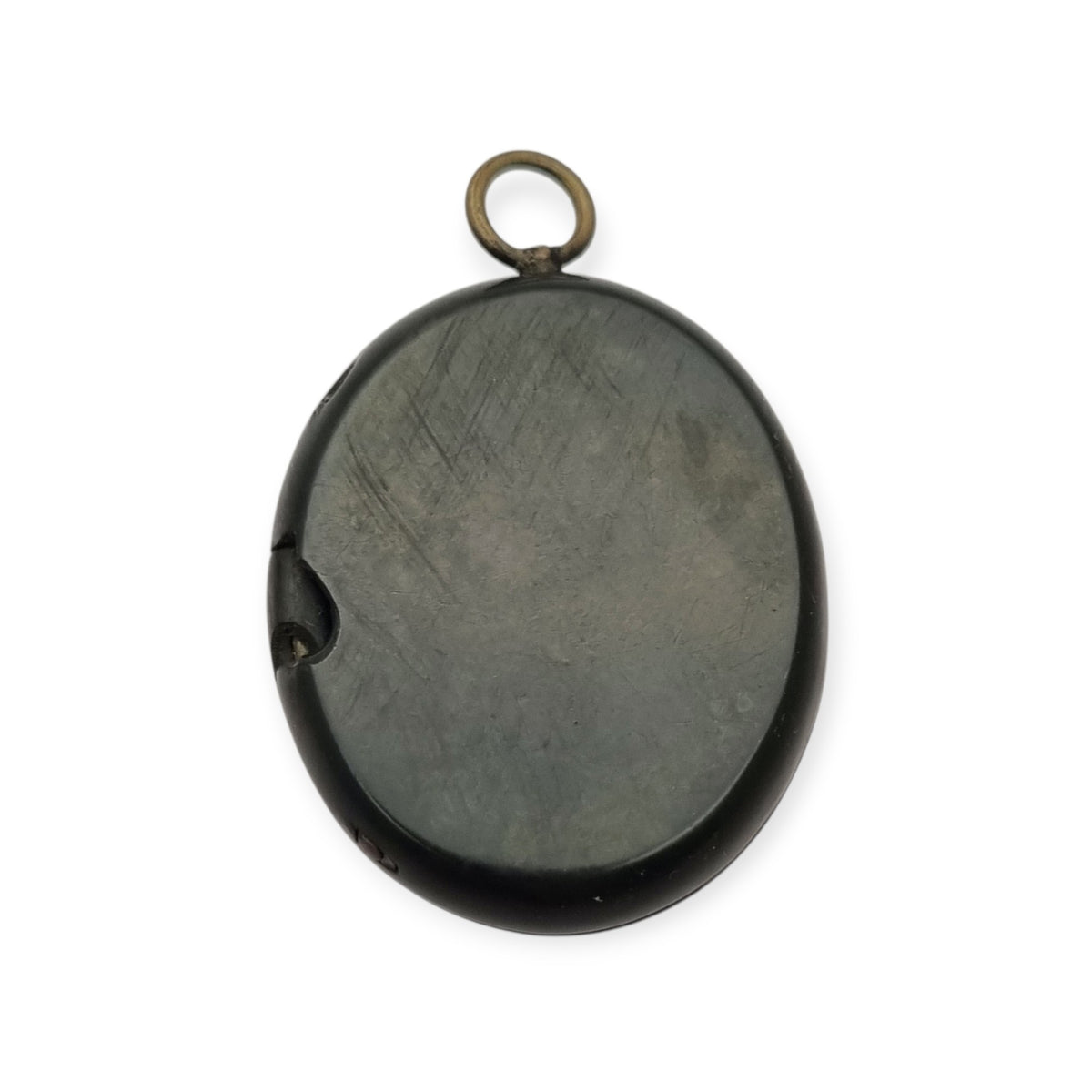 Victorian mourning hair slide in vulcanite with cross and weeping willow, sentimental jewelry, ca. 1890–1910
