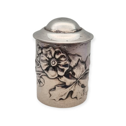 Caja antigua Art Nouveau JMLd, en metal plateado, estuche para dedal Europa, ca. 1900–1920