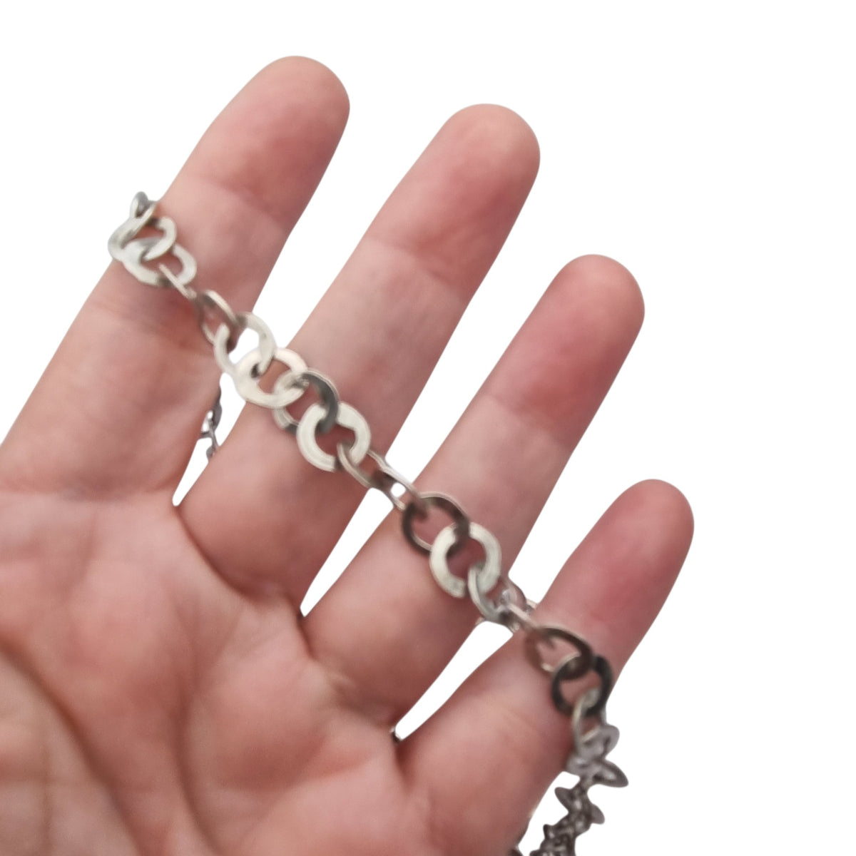 Long handcrafted ethnic silver necklace, Rihanna style, Tunisian tradition, c. 1950–1970