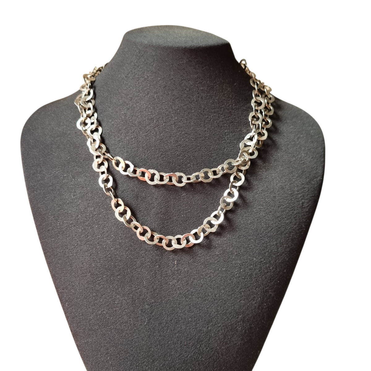 Long handcrafted ethnic silver necklace, Rihanna style, Tunisian tradition, c. 1950–1970