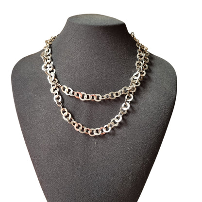 Long handcrafted ethnic silver necklace, Rihanna style, Tunisian tradition, c. 1950–1970