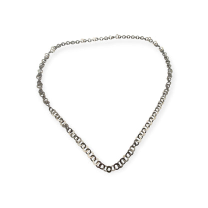 Long handcrafted ethnic silver necklace, Rihanna style, Tunisian tradition, c. 1950–1970