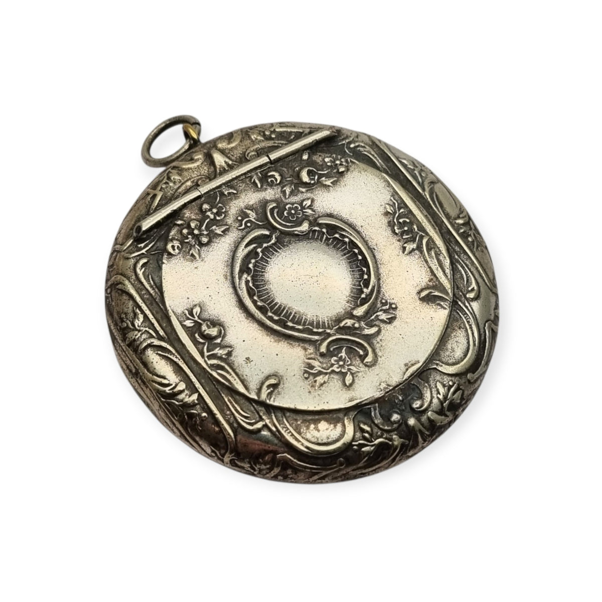 Antique floral Art Nouveau silver-plated metal chatelaine tassel holder, ca. 1900–1920