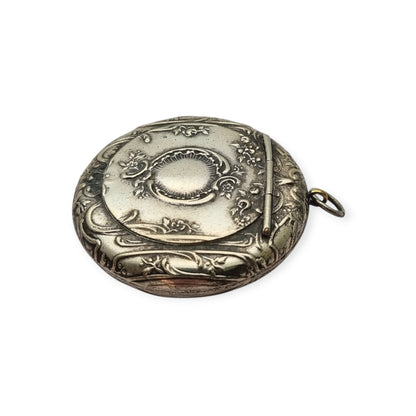 Antique floral Art Nouveau silver-plated metal chatelaine tassel holder, ca. 1900–1920