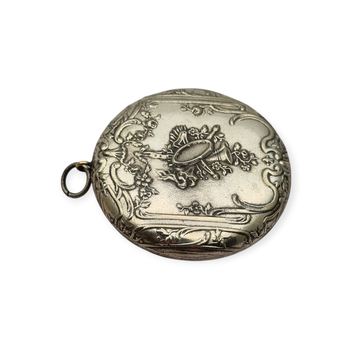 Antique floral Art Nouveau silver-plated metal chatelaine tassel holder, ca. 1900–1920