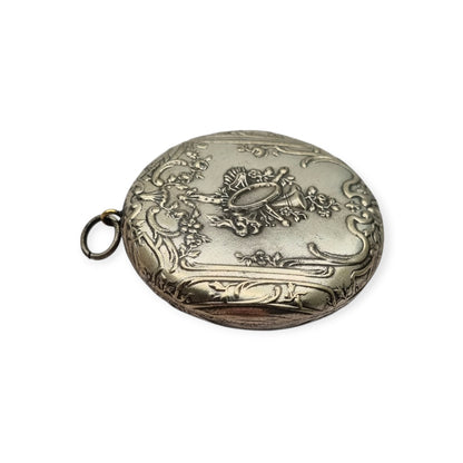 Antique floral Art Nouveau silver-plated metal chatelaine tassel holder, ca. 1900–1920