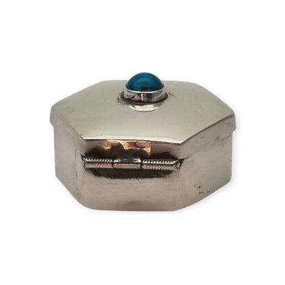 Vintage Mexican 925 silver box, hexagonal with blue cabochon · Iguala, ca. 1980–1990