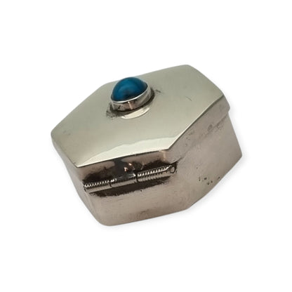 Vintage Mexican 925 silver box, hexagonal with blue cabochon · Iguala, ca. 1980–1990