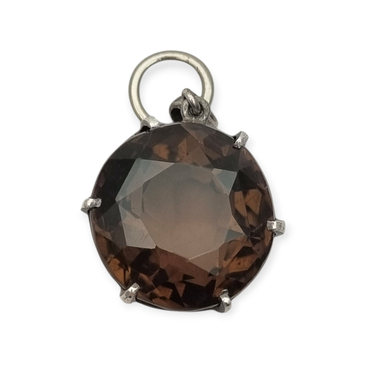 Vintage boho 925 silver pendant with large faceted smoky quartz and openwork setting · Spain, ca. 1980–1990