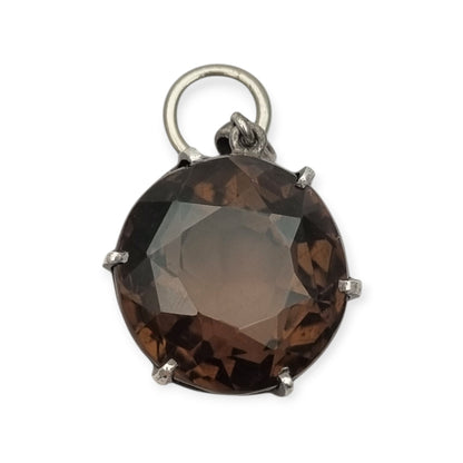 Vintage boho 925 silver pendant with large faceted smoky quartz and openwork setting · Spain, ca. 1980–1990