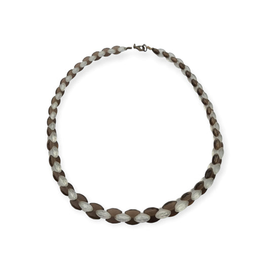 Handcrafted boho-style vintage necklace with faceted smoky and clear beads, c. 1980–2000