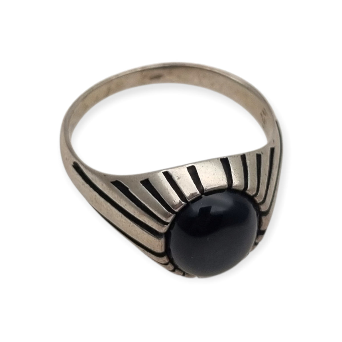 Anillo vintage  boho en plata 925 con ónix negro oval, España, ca. 1980–1990
