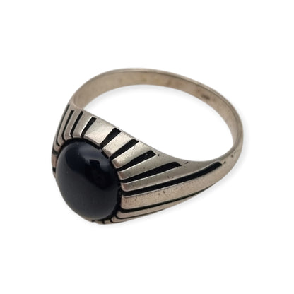 Anillo vintage  boho en plata 925 con ónix negro oval, España, ca. 1980–1990