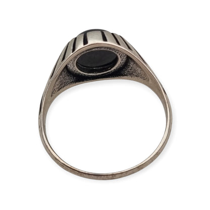Anillo vintage  boho en plata 925 con ónix negro oval, España, ca. 1980–1990