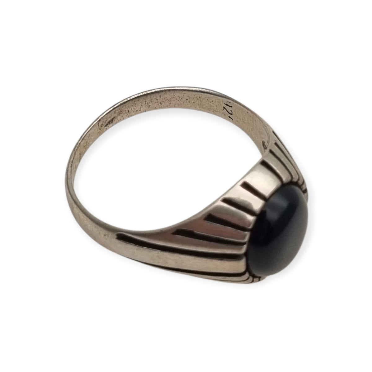 Anillo vintage  boho en plata 925 con ónix negro oval, España, ca. 1980–1990