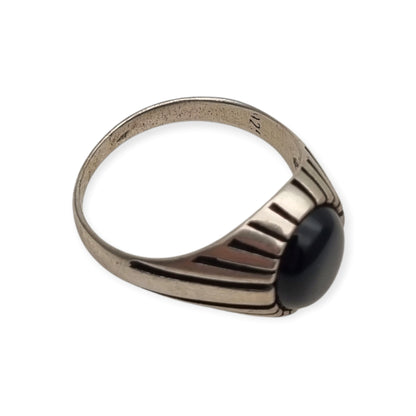 Anillo vintage  boho en plata 925 con ónix negro oval, España, ca. 1980–1990