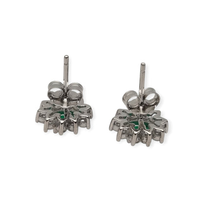 Pendientes estilo Lady Di en plata con circonitas verdes y orla blanca, España, siglo XXI