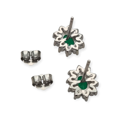 Pendientes estilo Lady Di en plata con circonitas verdes y orla blanca, España, siglo XXI