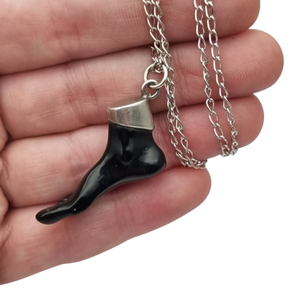 Obsidian amulet pendant, black foot with 800 silver, Europe circa 1970