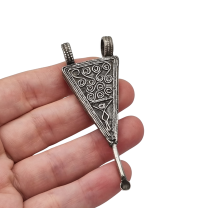 Handmade boho-ethnic silver amulet spoon pendant, Ethiopian ear cleaner.
