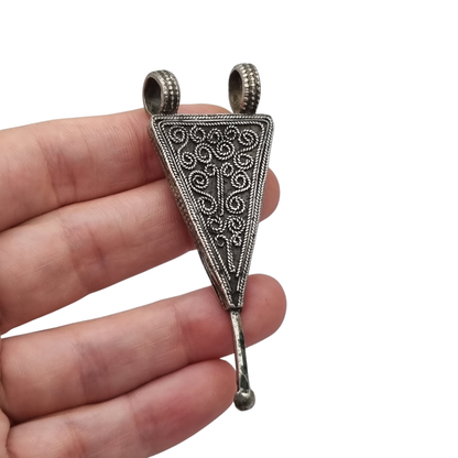 Handmade boho-ethnic silver amulet spoon pendant, Ethiopian ear cleaner.
