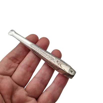Antique Victorian cigarette holder in engraved silver with monogram cartouche, circa 1900-1925