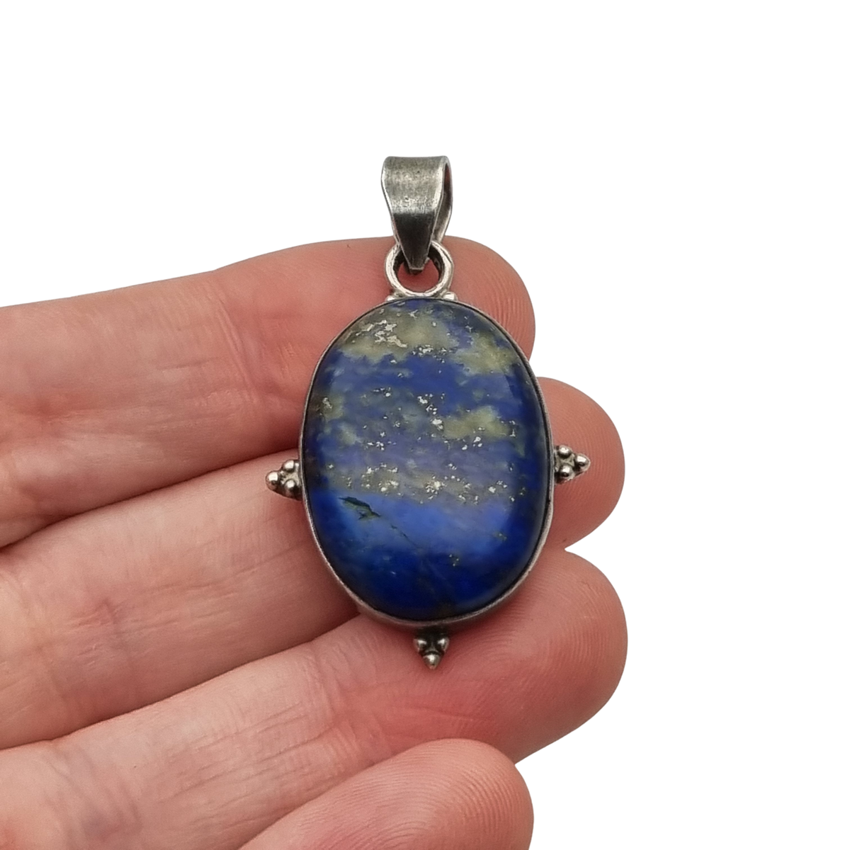Vintage 925 Silver and Blue Lapis Lazuli Pendant, Handmade Boho Chic, 80s