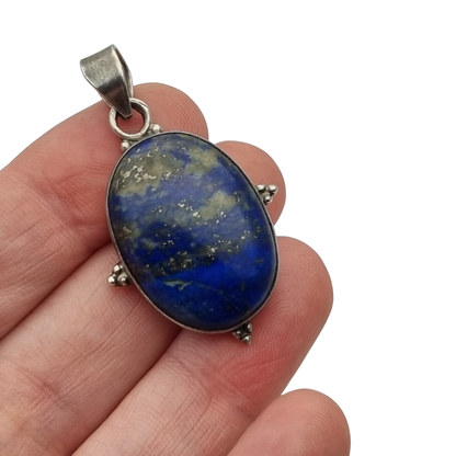 Vintage 925 Silver and Blue Lapis Lazuli Pendant, Handmade Boho Chic, 80s