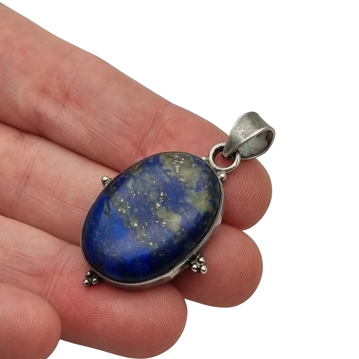 Vintage 925 Silver and Blue Lapis Lazuli Pendant, Handmade Boho Chic, 80s