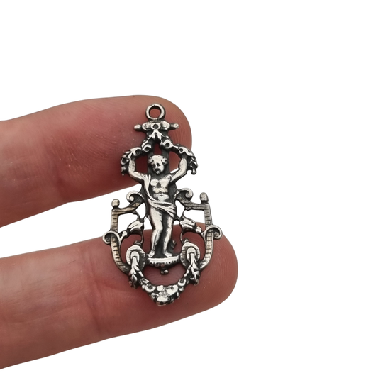 Pendant with putto in openwork 925 silver, Neo-Baroque inspiration, contemporary manufacture