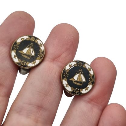 Antique enameled cufflinks with emblem, marked "C&Cº", Europe circa 1890-1920