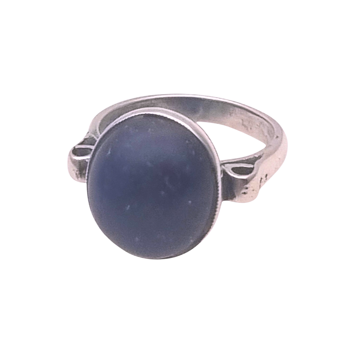 Classic Vintage Silver Ring with Oval Lapis Lazuli and Scrollwork Sides, 1980s–90s