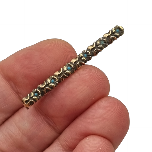 Antique Art Deco silver brooch with gold highlights and blue flowers, Spain, ca. 1940