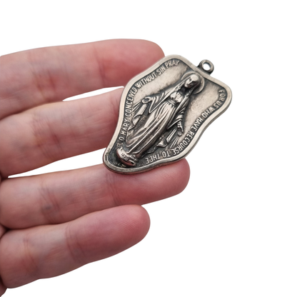 Vintage religious medal of Our Lady of Miracles in silver-tone metal, Italy, ca. 1960–1970