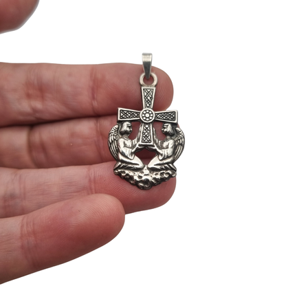 Sterling silver Cruz de los Ángeles pendant, Asturian religious design, circa 1980