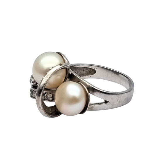 Anillo vintage de plata 925 con perlas y circonitas circa 1980-90